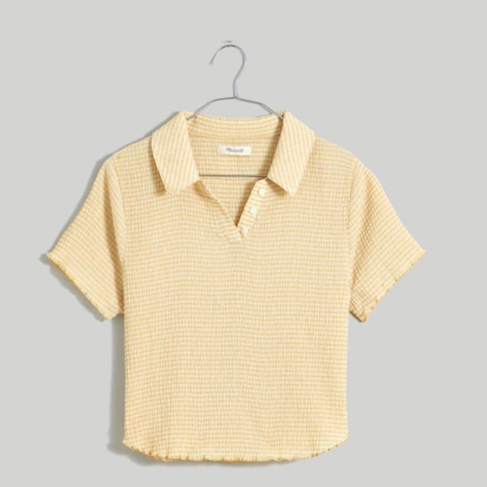 Madewell crinkle polo tee gingham yellow/white